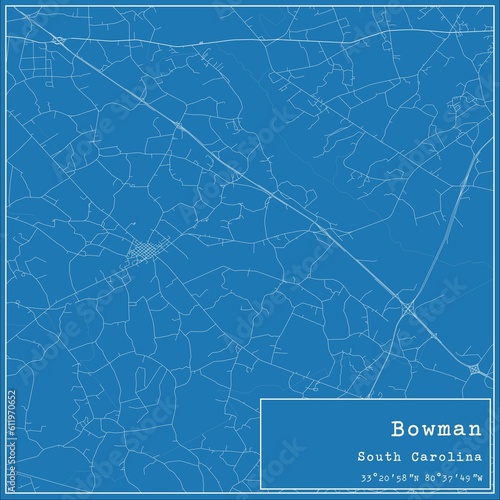 Blueprint US city map of Bowman, South Carolina. photo