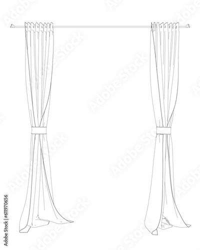 Curtain isolated contour. Curtains outline icon line element. Vector illustration of curtains icon line isolated on clean background for your design..