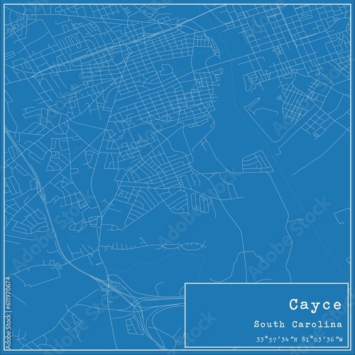 Blueprint US city map of Cayce  South Carolina.