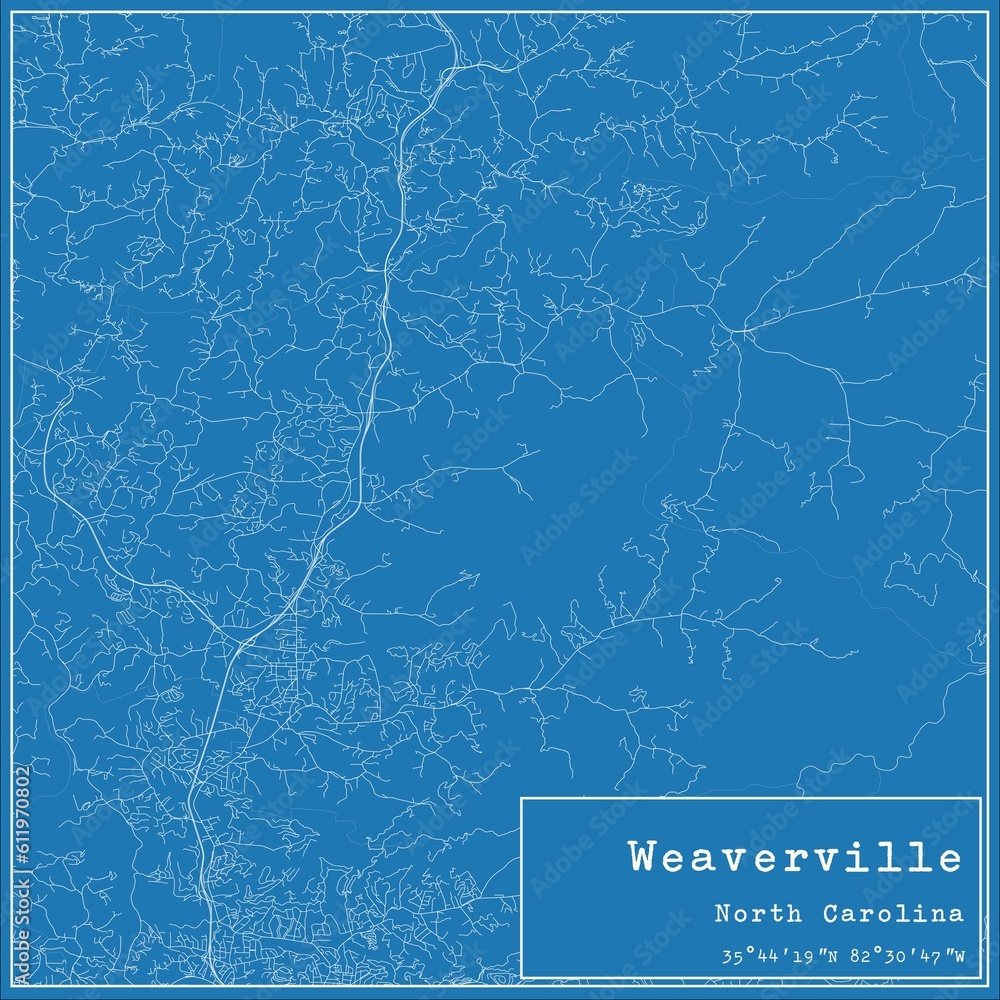 Blueprint US city map of Weaverville, North Carolina. Blueprint US city map of Weaverville, North Carolina.