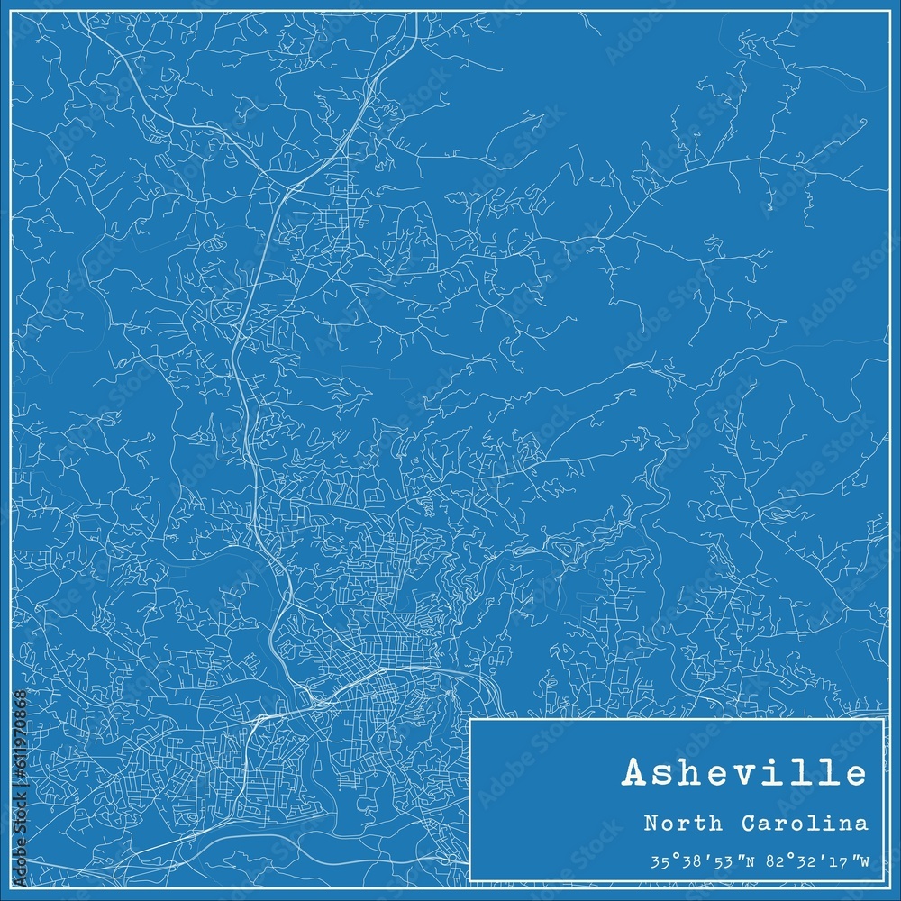 Blueprint US city map of Asheville, North Carolina. Blueprint US city map of Asheville, North Carolina.