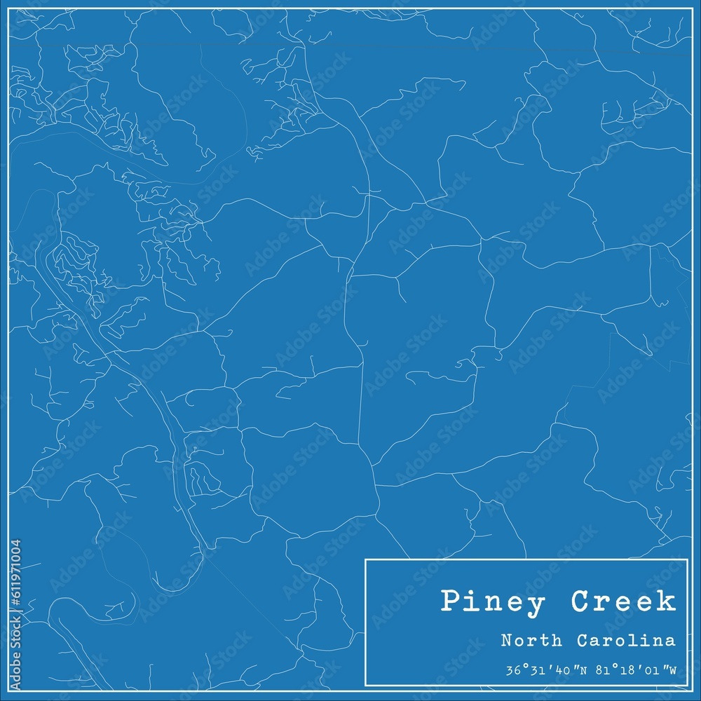 Blueprint US city map of Piney Creek, North Carolina. Blueprint US city map of Piney Creek, North Carolina.