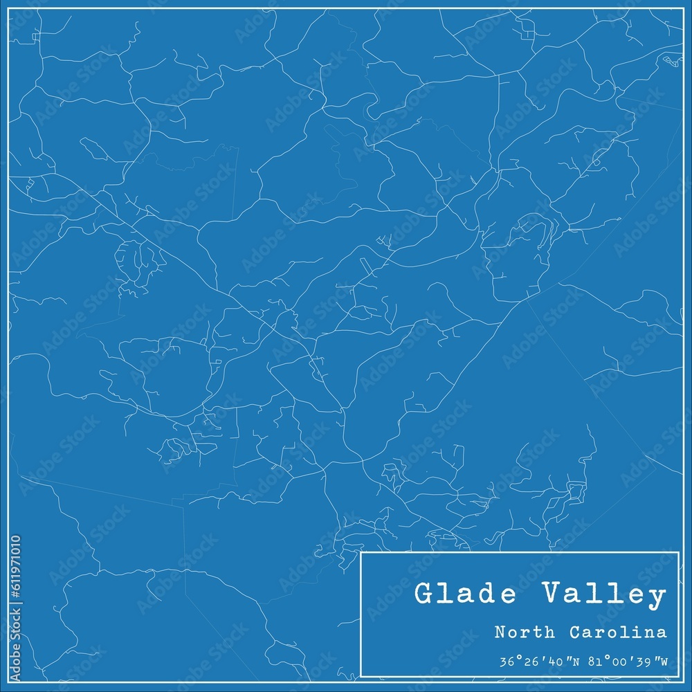 Blueprint US city map of Glade Valley, North Carolina.