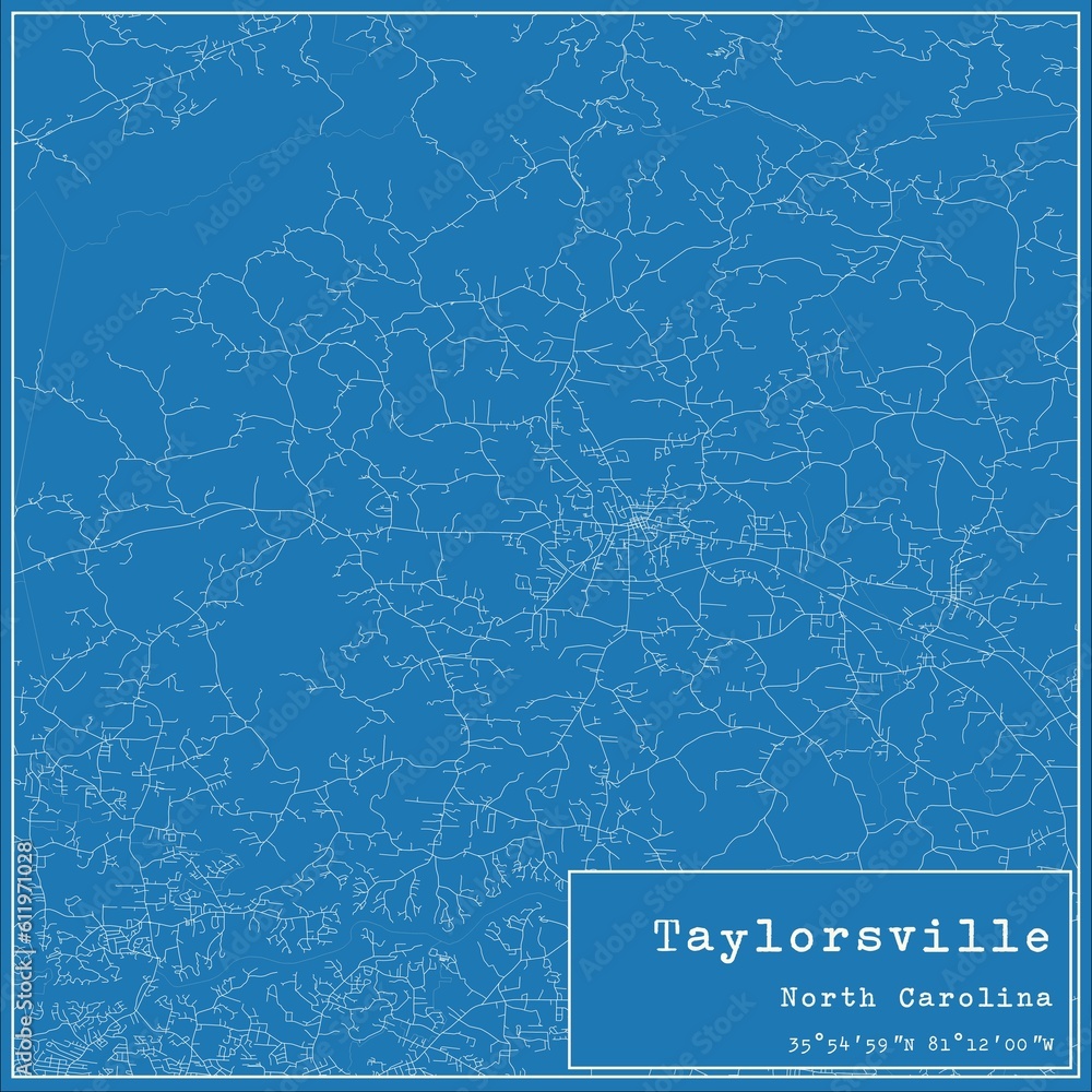 Blueprint US city map of Taylorsville, North Carolina.