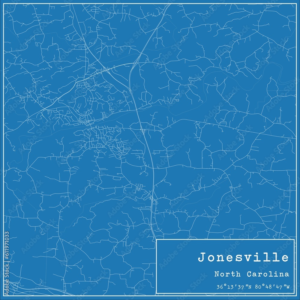 Blueprint US city map of Jonesville, North Carolina.
