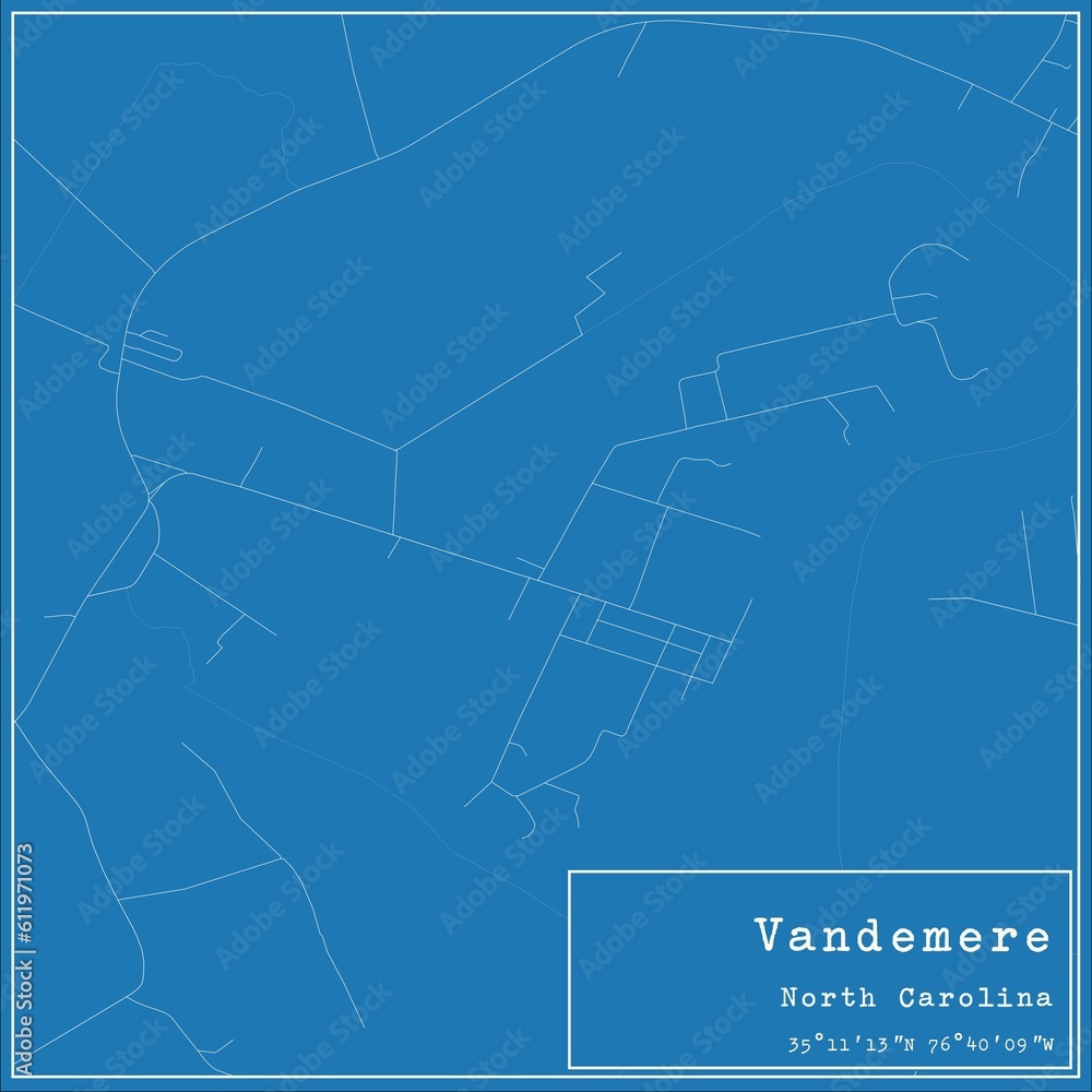 Blueprint US city map of Vandemere, North Carolina.