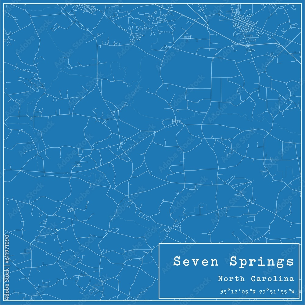 Blueprint US city map of Seven Springs, North Carolina.