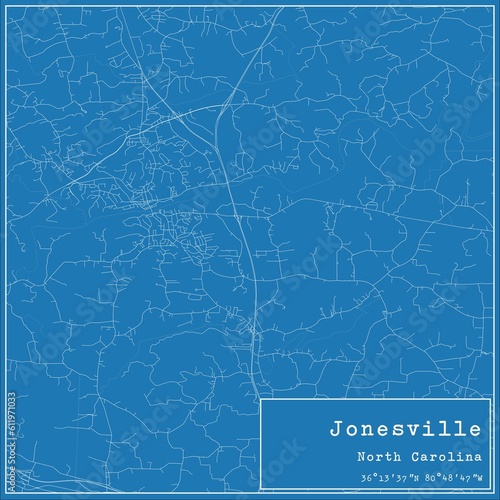 Blueprint US city map of Jonesville, North Carolina.