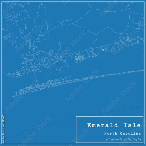 Blueprint US city map of Emerald Isle, North Carolina.
