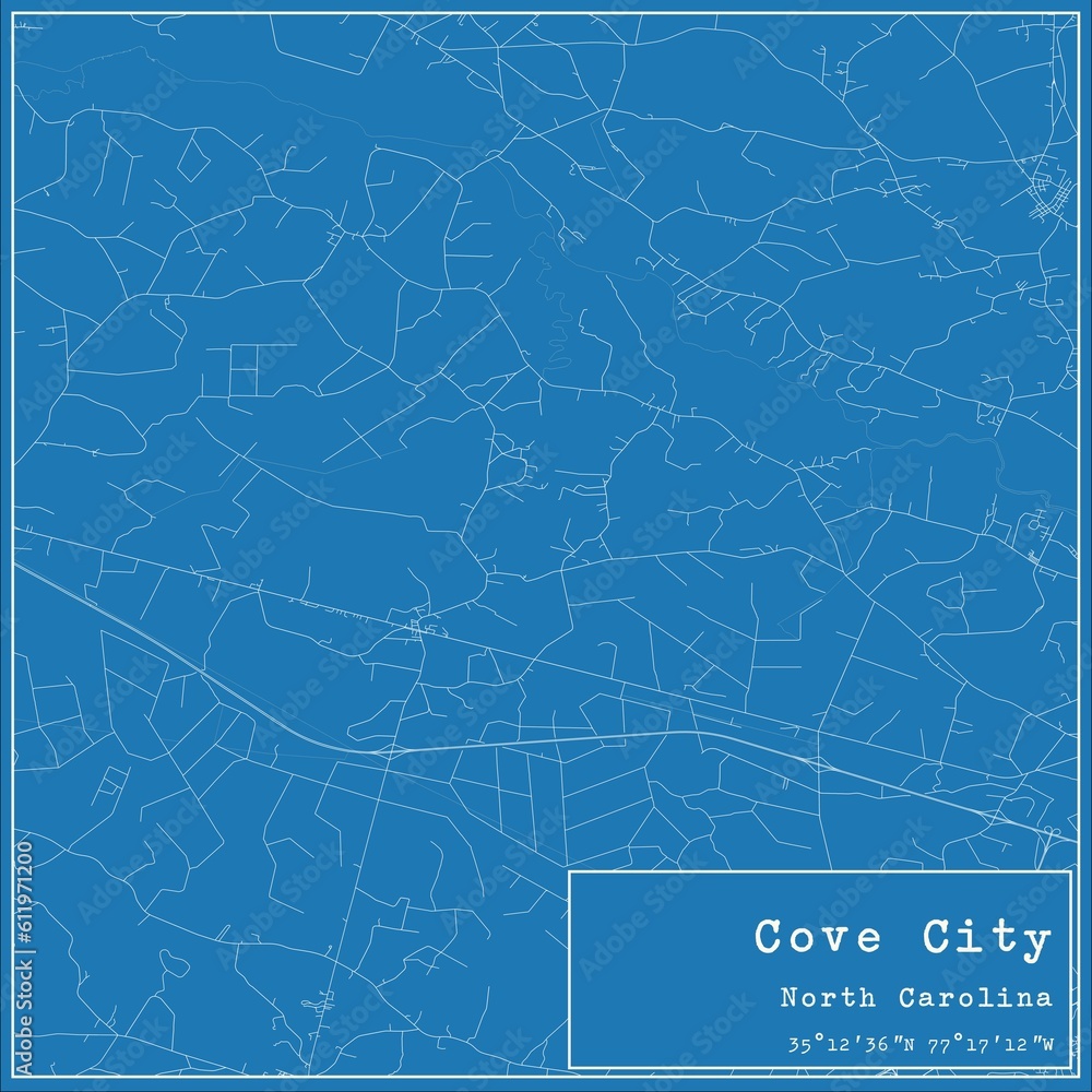 Blueprint US city map of Cove City, North Carolina.
