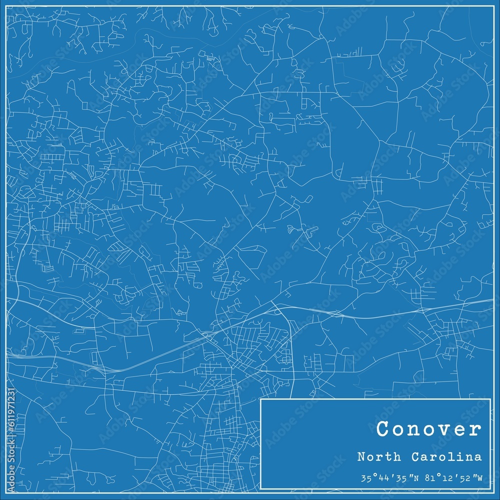 Fototapeta premium Blueprint US city map of Conover, North Carolina.