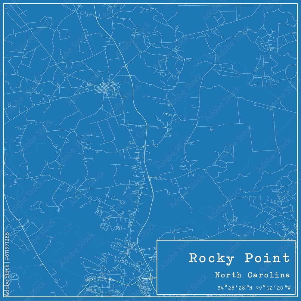 Blueprint US city map of Rocky Point, North Carolina.