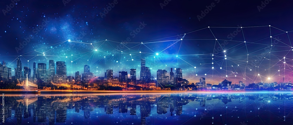 Smart city. Big data connection technology concept. Generative AI.
