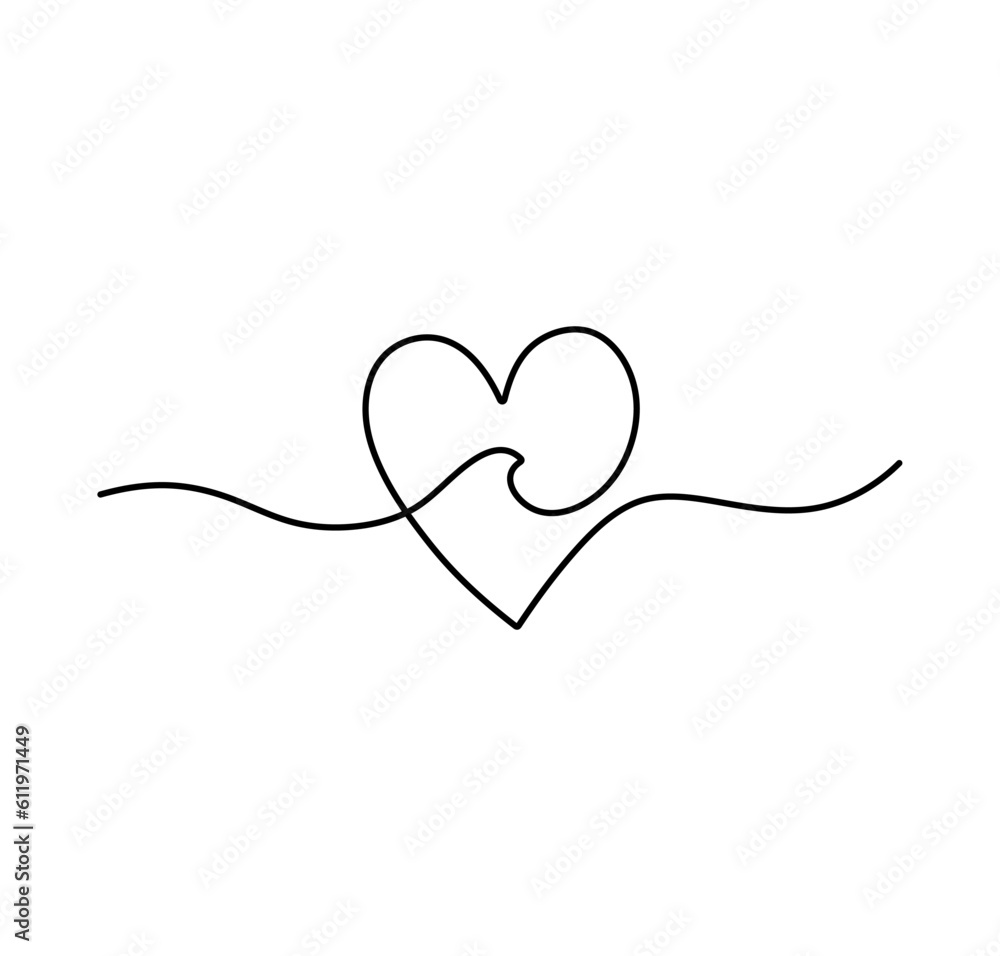 Vector isolated heart and wave one single contemporary lineart colorless black and white contour line easy drawing Vector isolated heart and wave one single contemporary lineart colorless black and white contour line easy drawing
