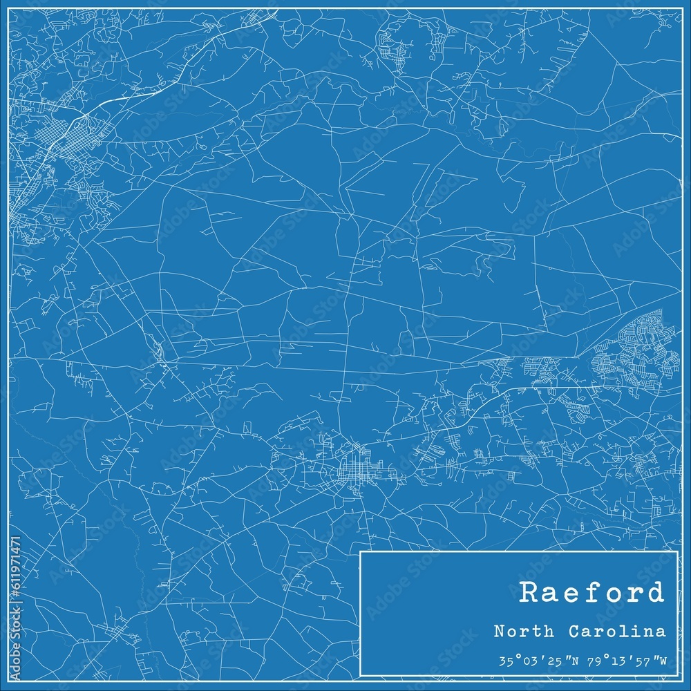Fototapeta premium Blueprint US city map of Raeford, North Carolina.