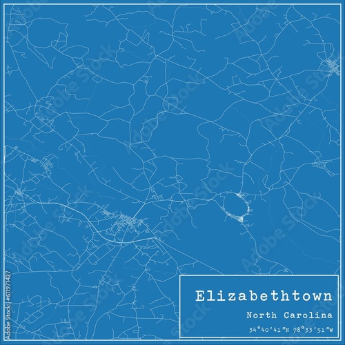Blueprint US city map of Elizabethtown  North Carolina.
