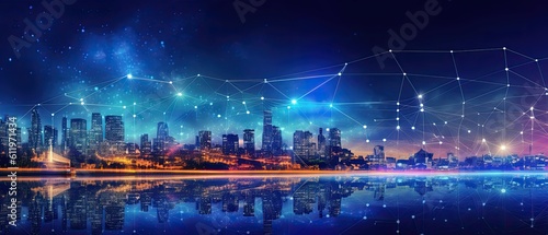 Smart city. Big data connection technology concept. Generative AI.