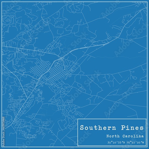 Blueprint US city map of Southern Pines, North Carolina.