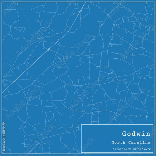 Blueprint US city map of Godwin, North Carolina.