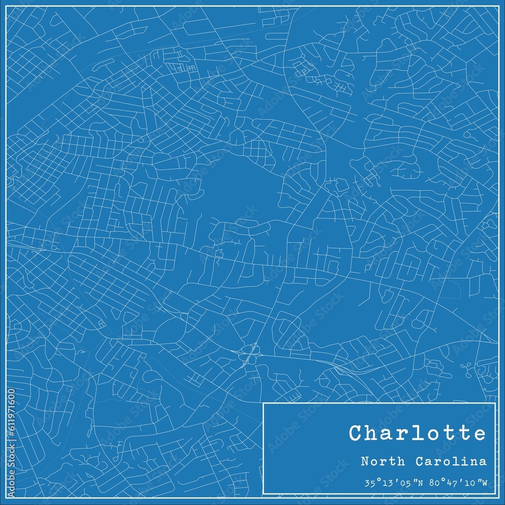 Blueprint US city map of Charlotte, North Carolina. Blueprint US city map of Charlotte, North Carolina.