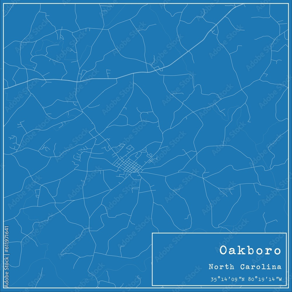 Blueprint US city map of Oakboro, North Carolina.
