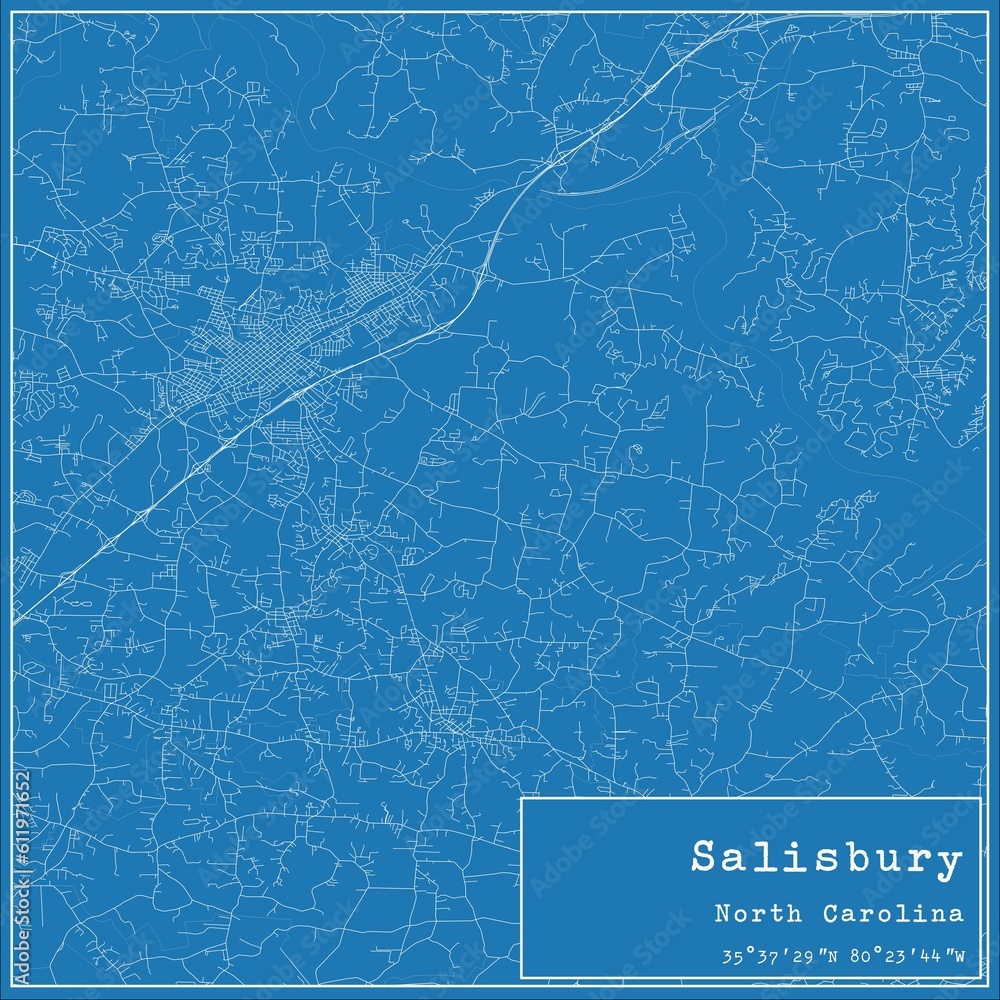 Blueprint US city map of Salisbury, North Carolina.
