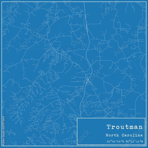 Blueprint US city map of Troutman, North Carolina.