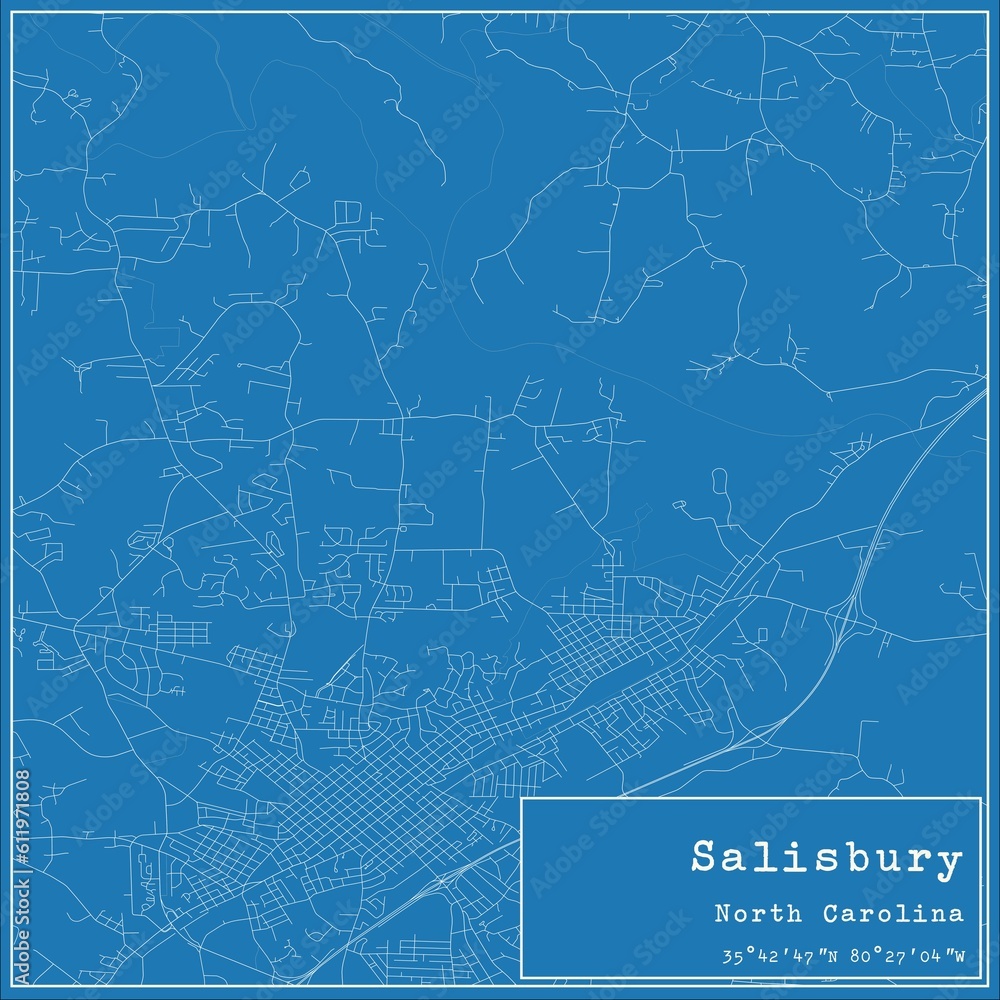 Blueprint US city map of Salisbury, North Carolina.