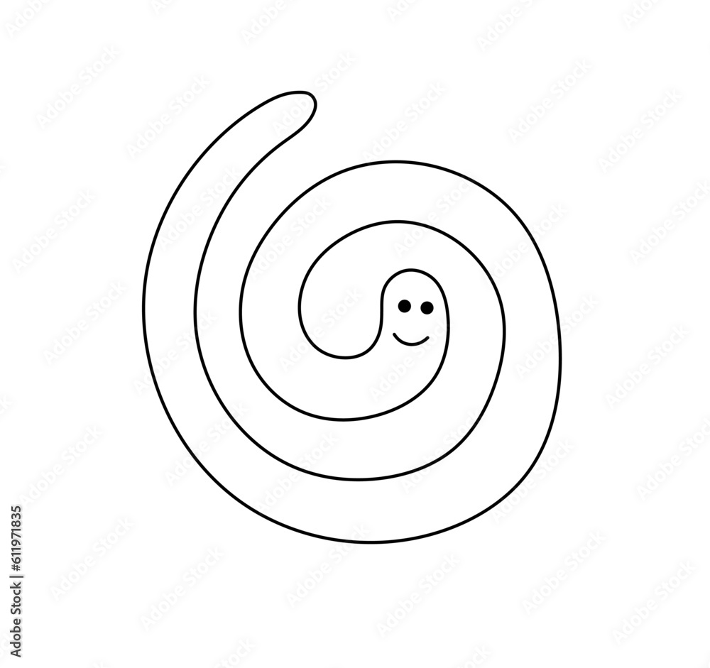Vector isolated cute cartoon funny worm curled in spiral colorless black and white contour line easy drawing Vector isolated cute cartoon funny worm curled in spiral colorless black and white contour line easy drawing
