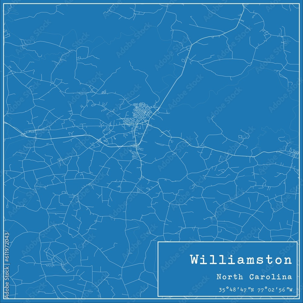 Blueprint US city map of Williamston, North Carolina.