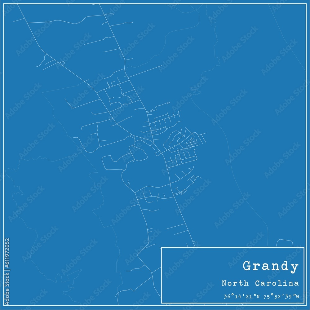 Blueprint US city map of Grandy, North Carolina.