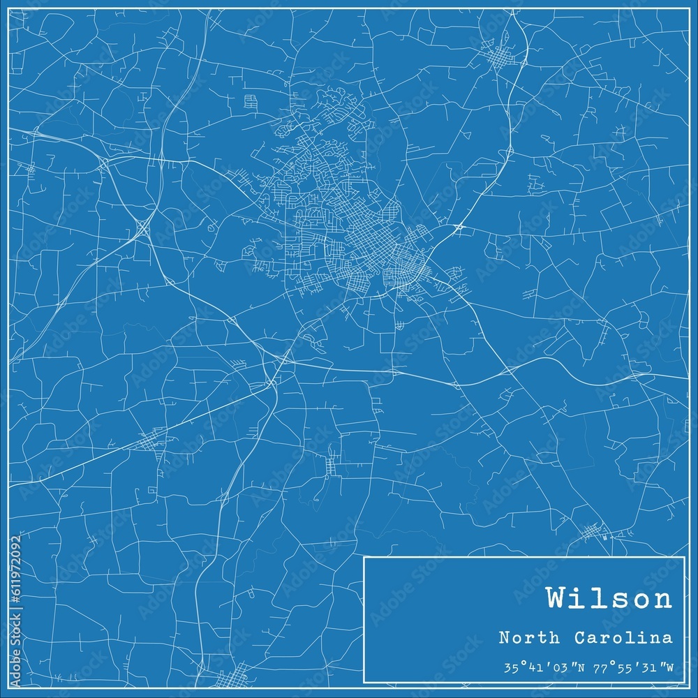 Obraz premium Blueprint US city map of Wilson, North Carolina.