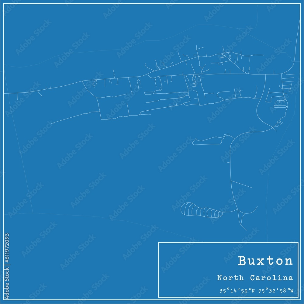Blueprint US city map of Buxton, North Carolina.