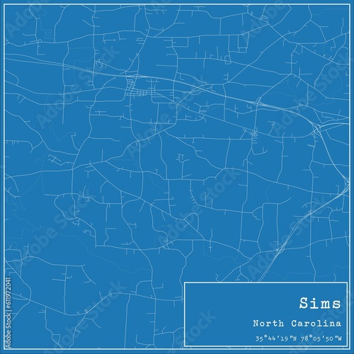 Blueprint US city map of Sims, North Carolina.