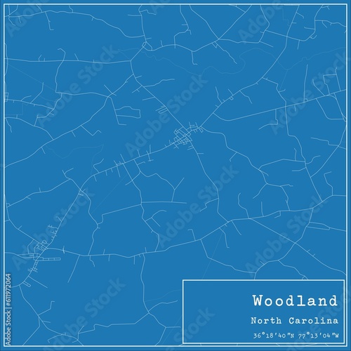 Blueprint US city map of Woodland, North Carolina.