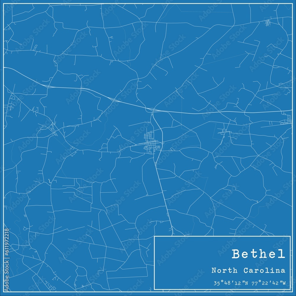 Fototapeta premium Blueprint US city map of Bethel, North Carolina.