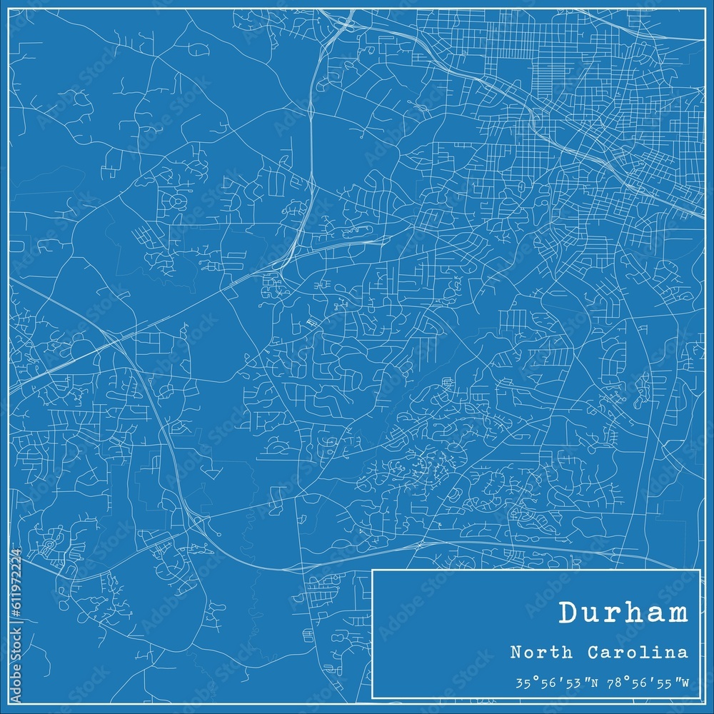 Blueprint US city map of Durham, North Carolina.