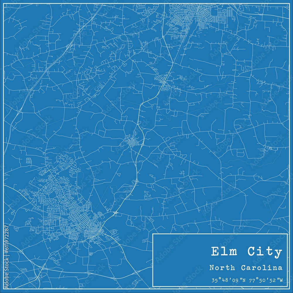 Blueprint US city map of Elm City, North Carolina.