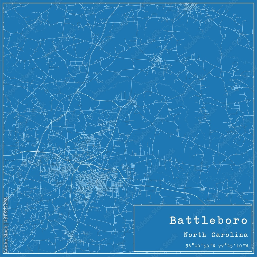 Blueprint US city map of Battleboro, North Carolina.