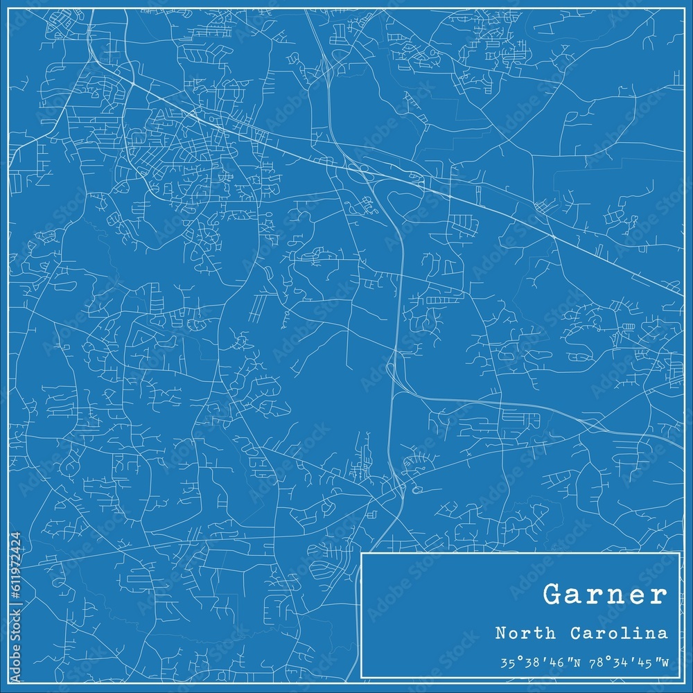 Blueprint US city map of Garner, North Carolina.