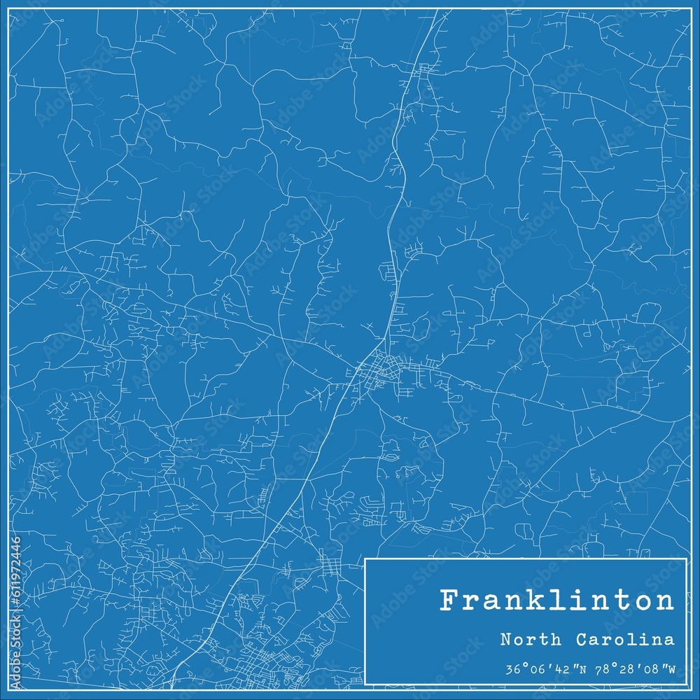 Blueprint US city map of Franklinton, North Carolina.