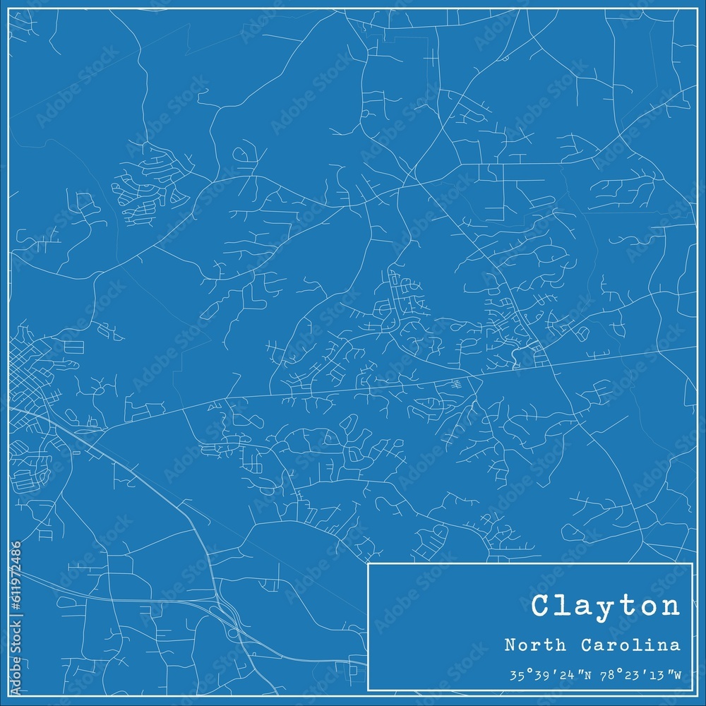 Blueprint US city map of Clayton, North Carolina.
