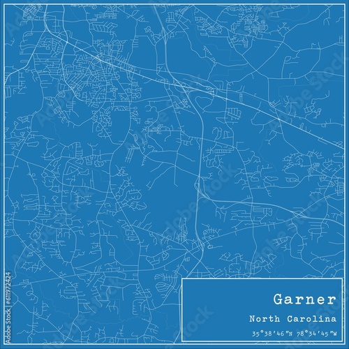 Blueprint US city map of Garner, North Carolina.