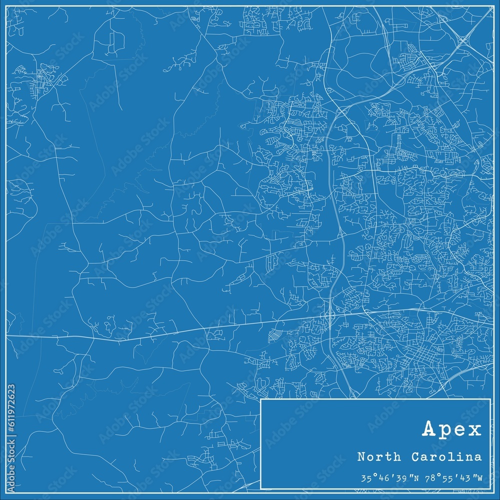 Blueprint US city map of Apex, North Carolina.