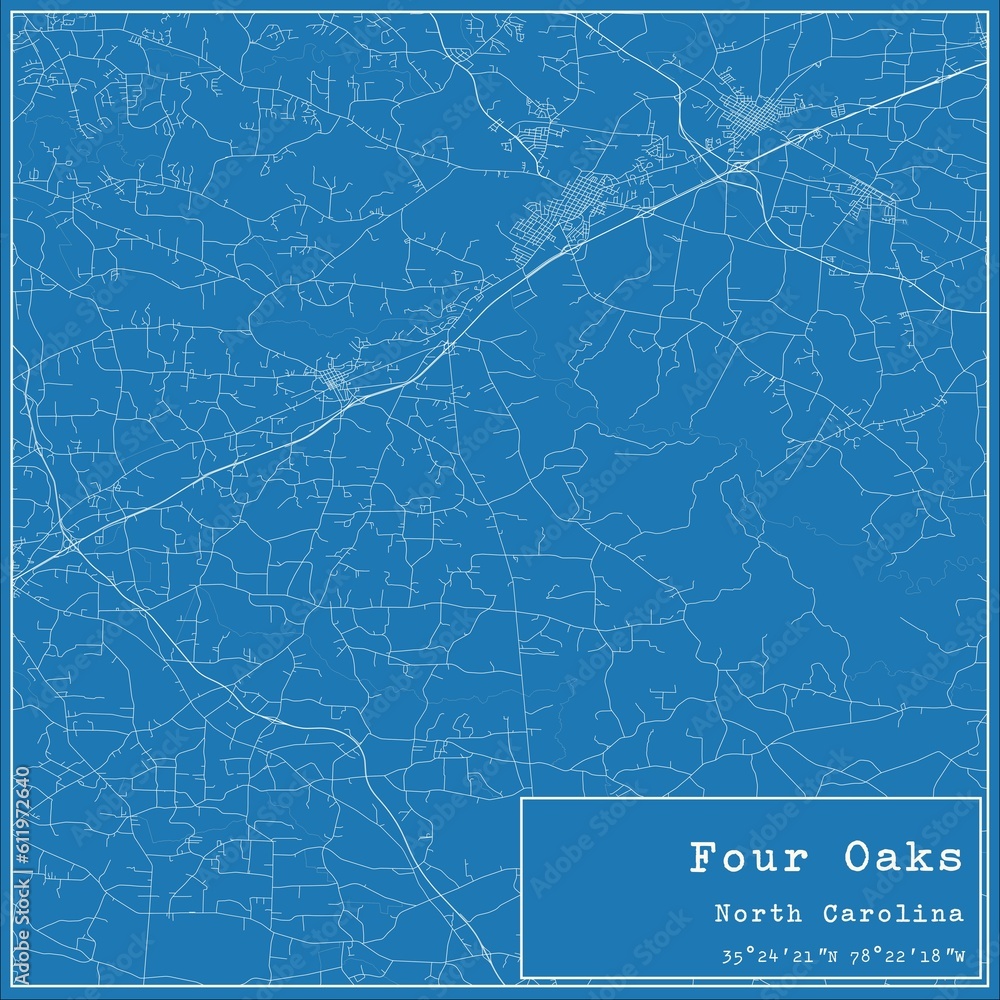 Blueprint US city map of Four Oaks, North Carolina. Blueprint US city map of Four Oaks, North Carolina.