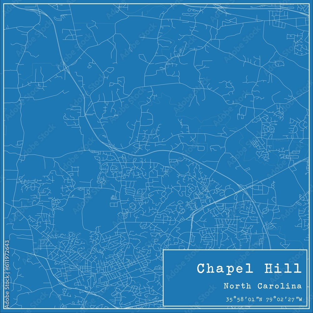 Blueprint US city map of Chapel Hill, North Carolina.