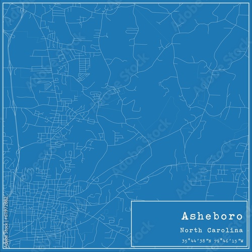 Blueprint US city map of Asheboro  North Carolina.
