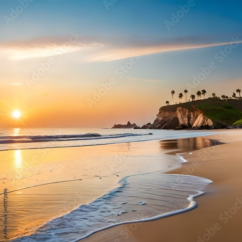 Sunset on the beach. Genertive AI