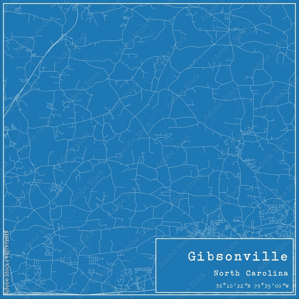 Blueprint US city map of Gibsonville, North Carolina.