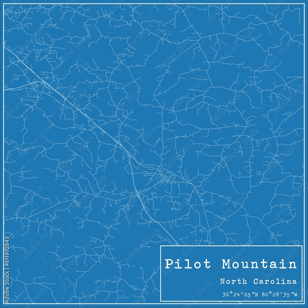 Blueprint US city map of Pilot Mountain, North Carolina.